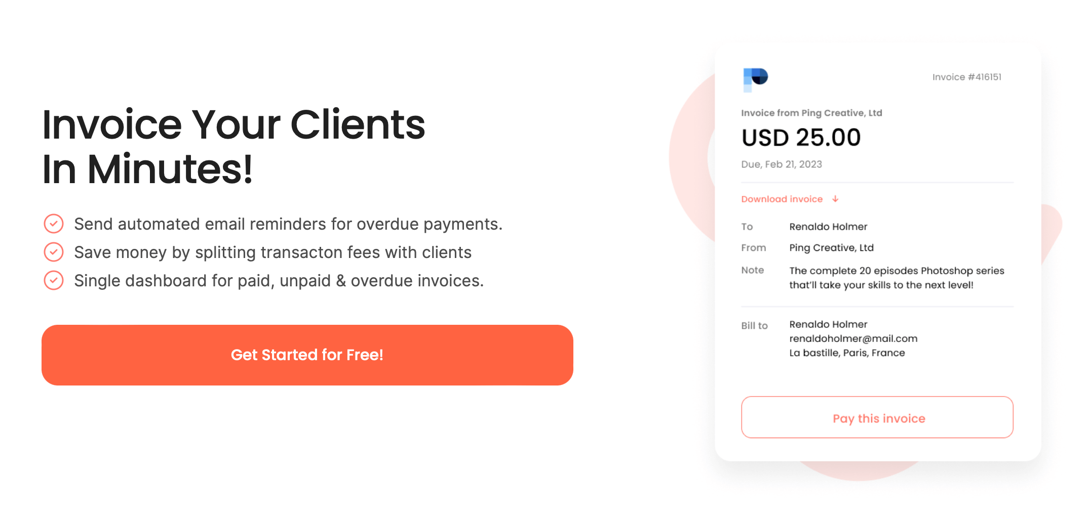 Invoice your clients in minutes using CheckYa